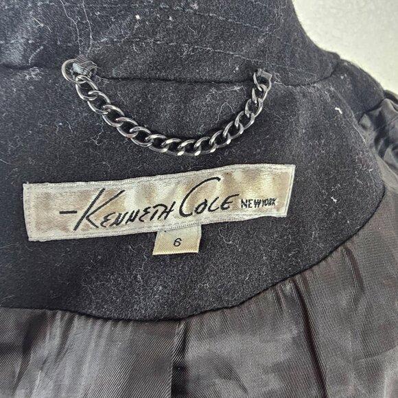 Kenneth Cole New York Black Wool Blend Side Buckle Coat Size 6 - Picture 6 of 7